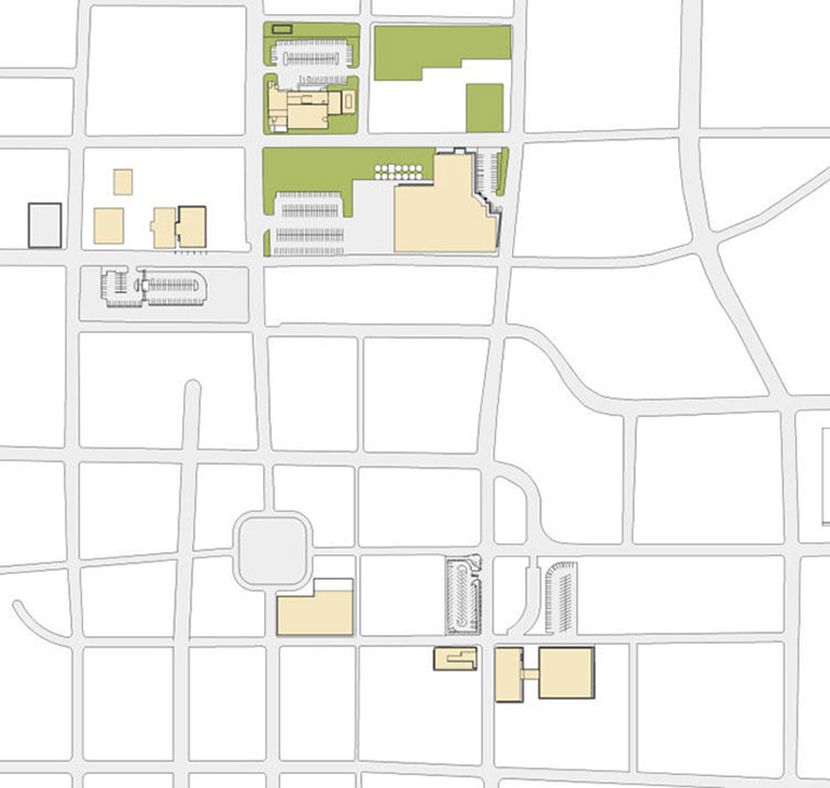 Interactive campus map where clicking building provides direct link to specific building floor plans