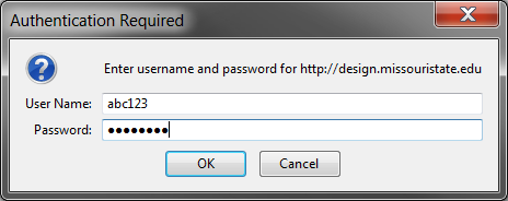 Screenshot of prompt to enter credentials