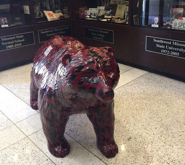 Maroon Bear Statue at Alumni Center